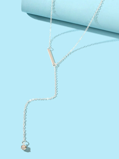 Feelontop Jewellery Silver Chain Rhinestone Fringe Y Necklace Women Accessories - UrbanNest Co