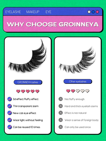 Veltrinay Fake Lashes Cat Eye Lashes Faux Mink Eyelashes Clear Band Lashes Natural Look Wispy Mink Eyelashes False Lashes Makeup - UrbanNest Co