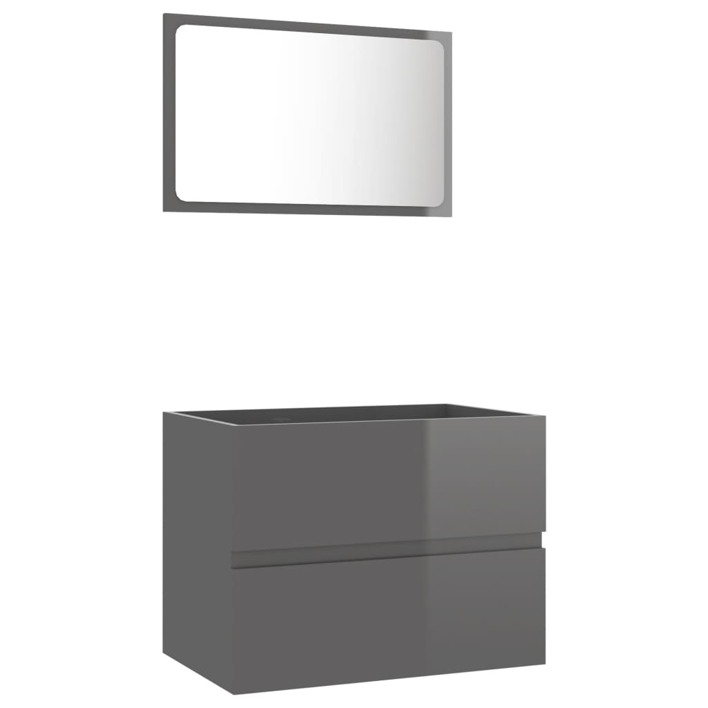 NNEVL 2 Piece Bathroom Furniture Set High Gloss Grey Chipboard - UrbanNest Co