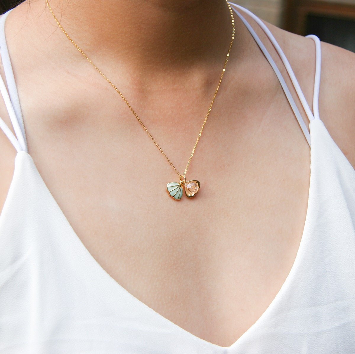 Green Shell Murano Aroma Necklace - Paradise Peach | Energy & Healing | Diffuse on the go | Sterling Silver Gift - UrbanNest Co