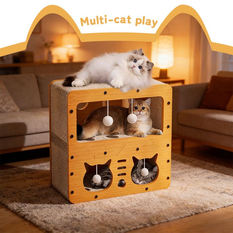 3 - in - 1 Cat House, Bed & Scratch Post - Multi - Layer Structure Made of Soft, Eco - Friendly Cardboard - UrbanNest Co