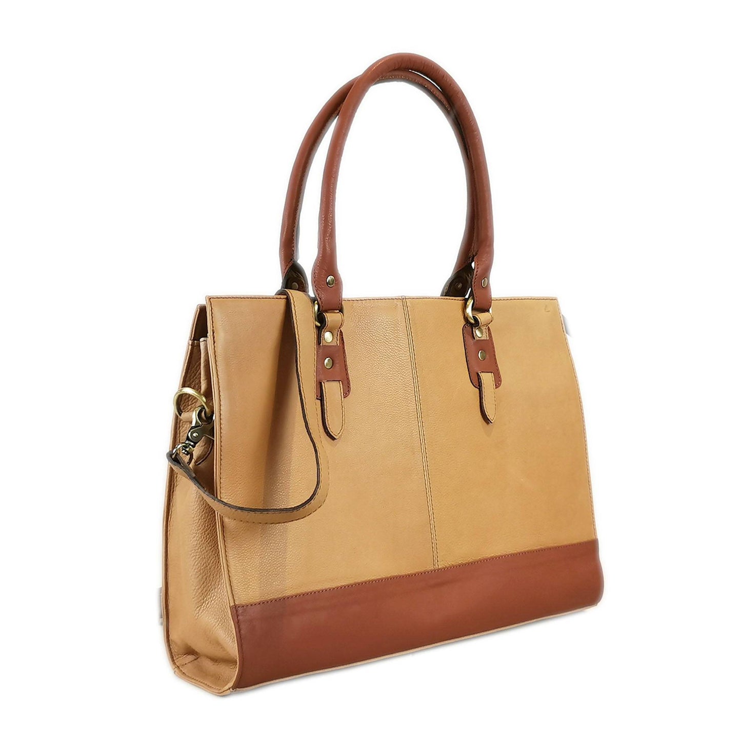 The Signature 17" Leather laptop Bag, Beige/Tan - UrbanNest Co