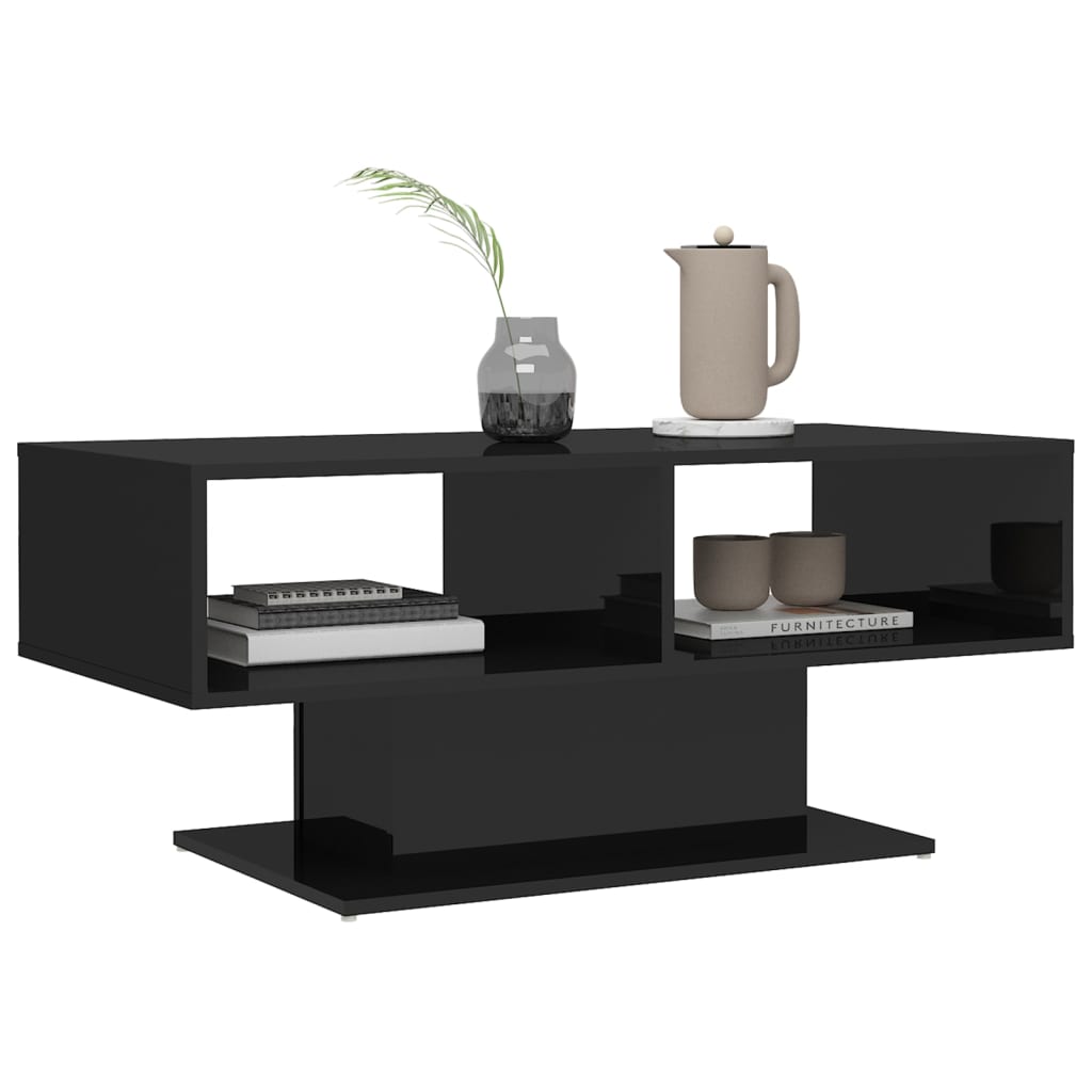 NNEVL Coffee Table High Gloss Black 103.5x50x44.5 cm Chipboard - UrbanNest Co