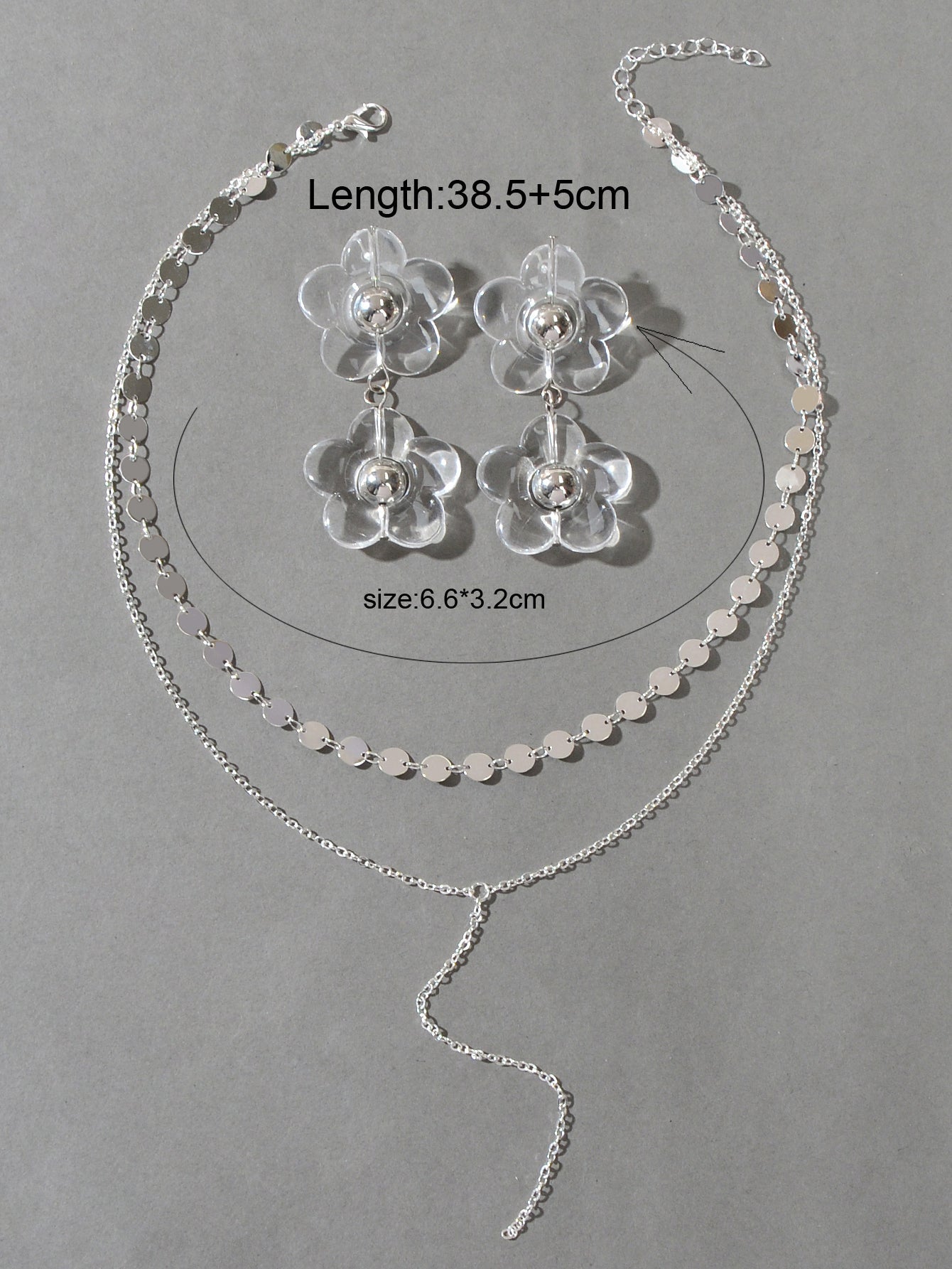 Multi - Layer Tassel Necklace Large Transparent Flower Stud Earrings Jewellery Set - UrbanNest Co