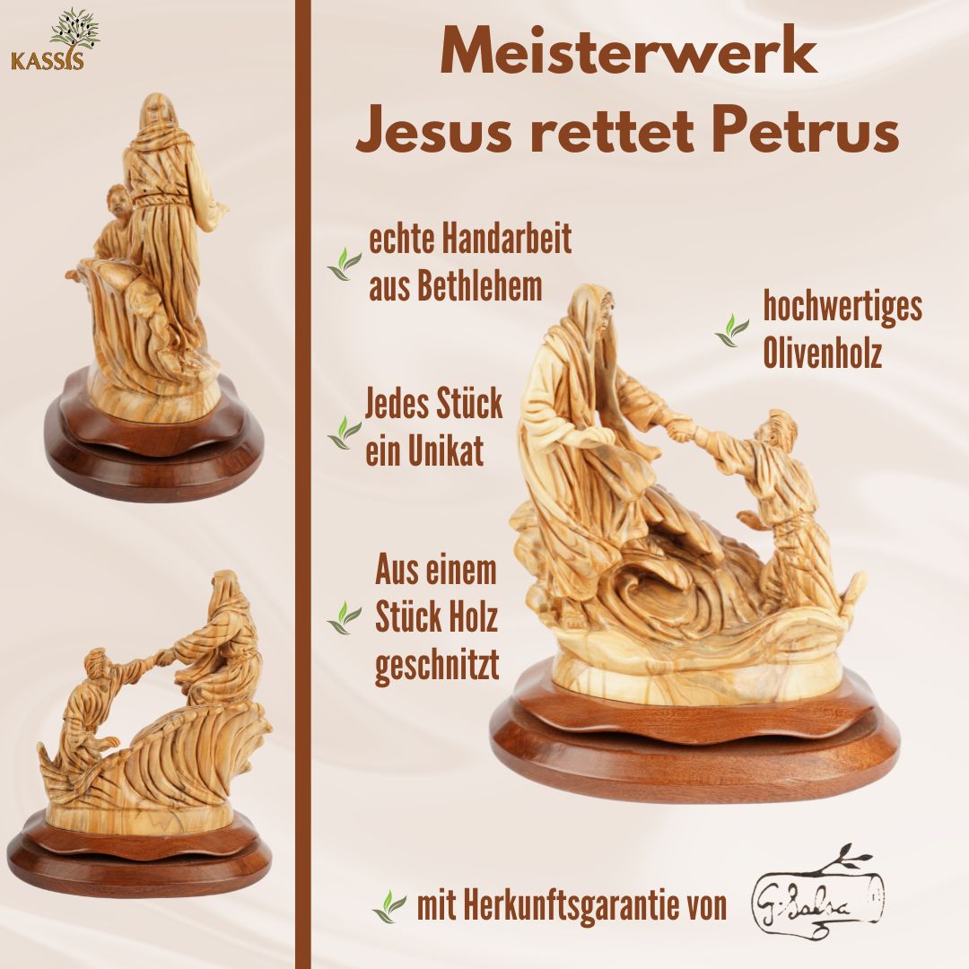Handgeschnitzte Bootsszene „Jesus stillt den Sturm“ – Exklusive Olivenholzskulptur aus Bethlehem (36 cm) - UrbanNest Co