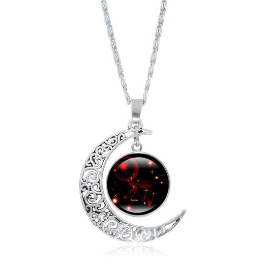 Zodiac Time Gem Luminous Necklace for Women, Simple Silver Moon Pendant Choker - UrbanNest Co