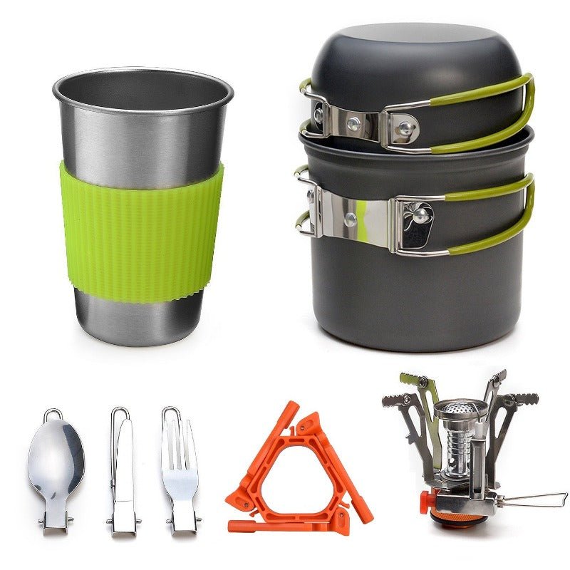 Camping Cookware Mess Kit with Mini Stove,Lightweight Pot Tank Bracket - UrbanNest Co