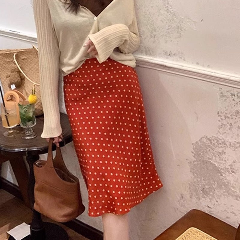 Crete Summer Silk Chiffon Floral Asymmetric Fish Tail Skirt Women Retro Polka Dot Skirt - UrbanNest Co