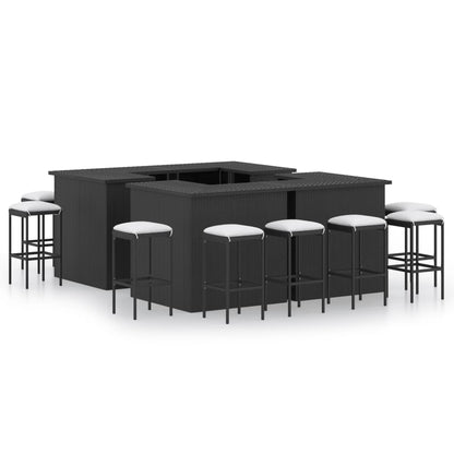NNEVL 16 Piece Garden Bar Set with Cushions Poly Rattan Black - UrbanNest Co