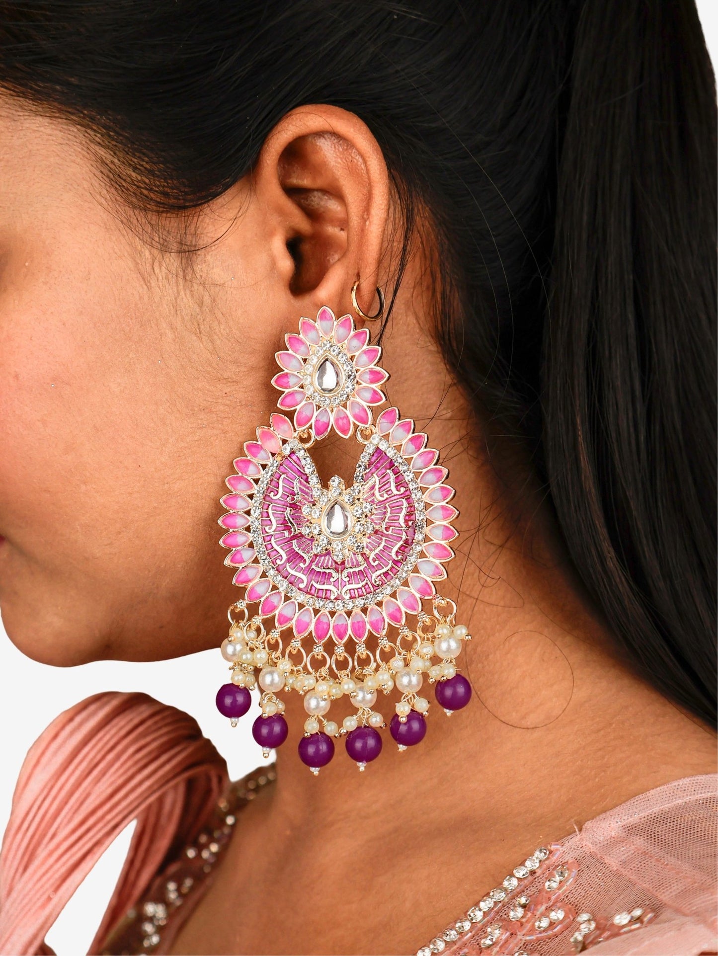 Delicate Pearl & Rhinestone Chandelier Earrings for Women by Shreekama - UrbanNest Co