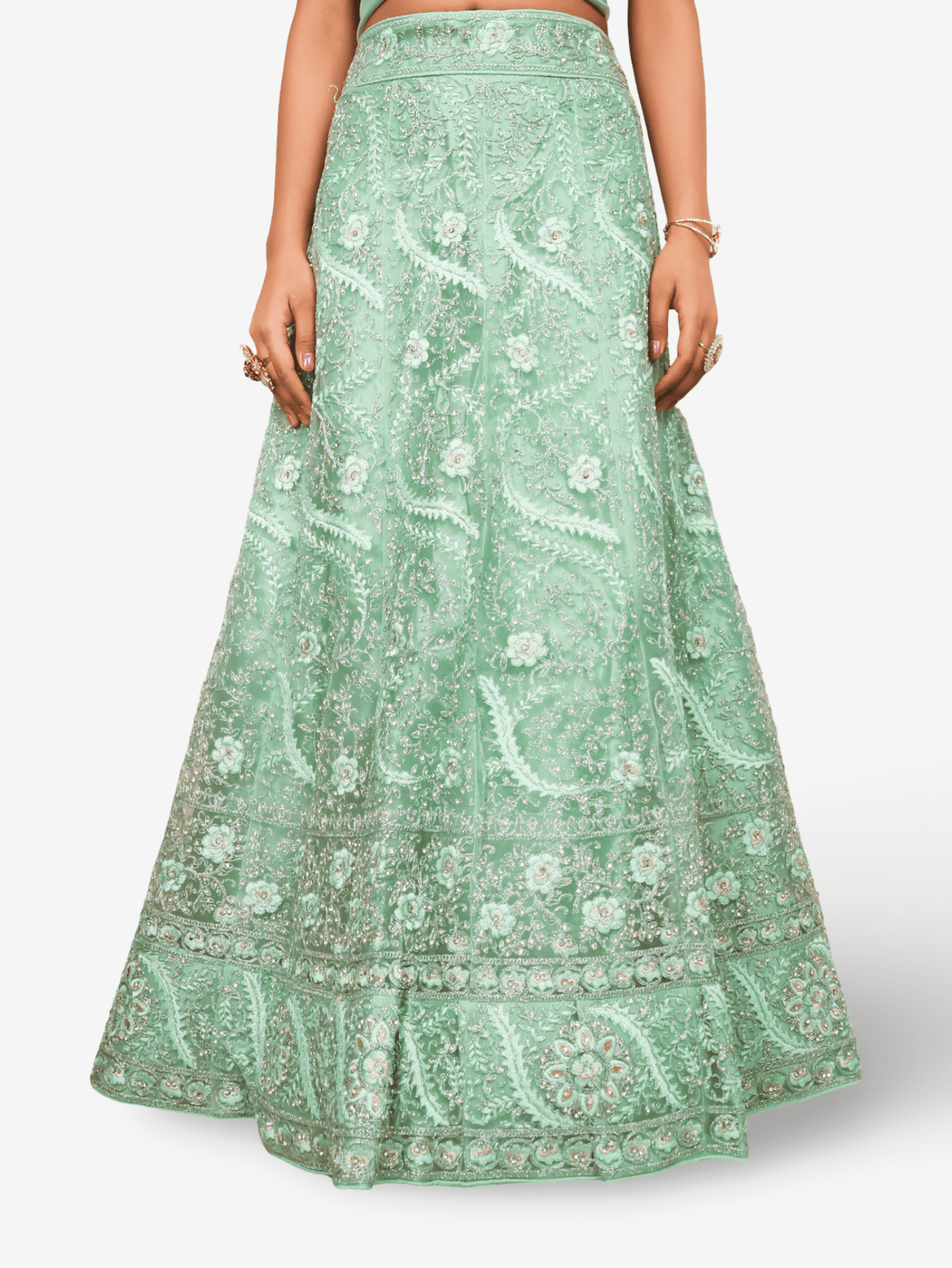 Semi - Stitched Lehenga with American Diamond & Zari Thread Work by Shreekama - UrbanNest Co
