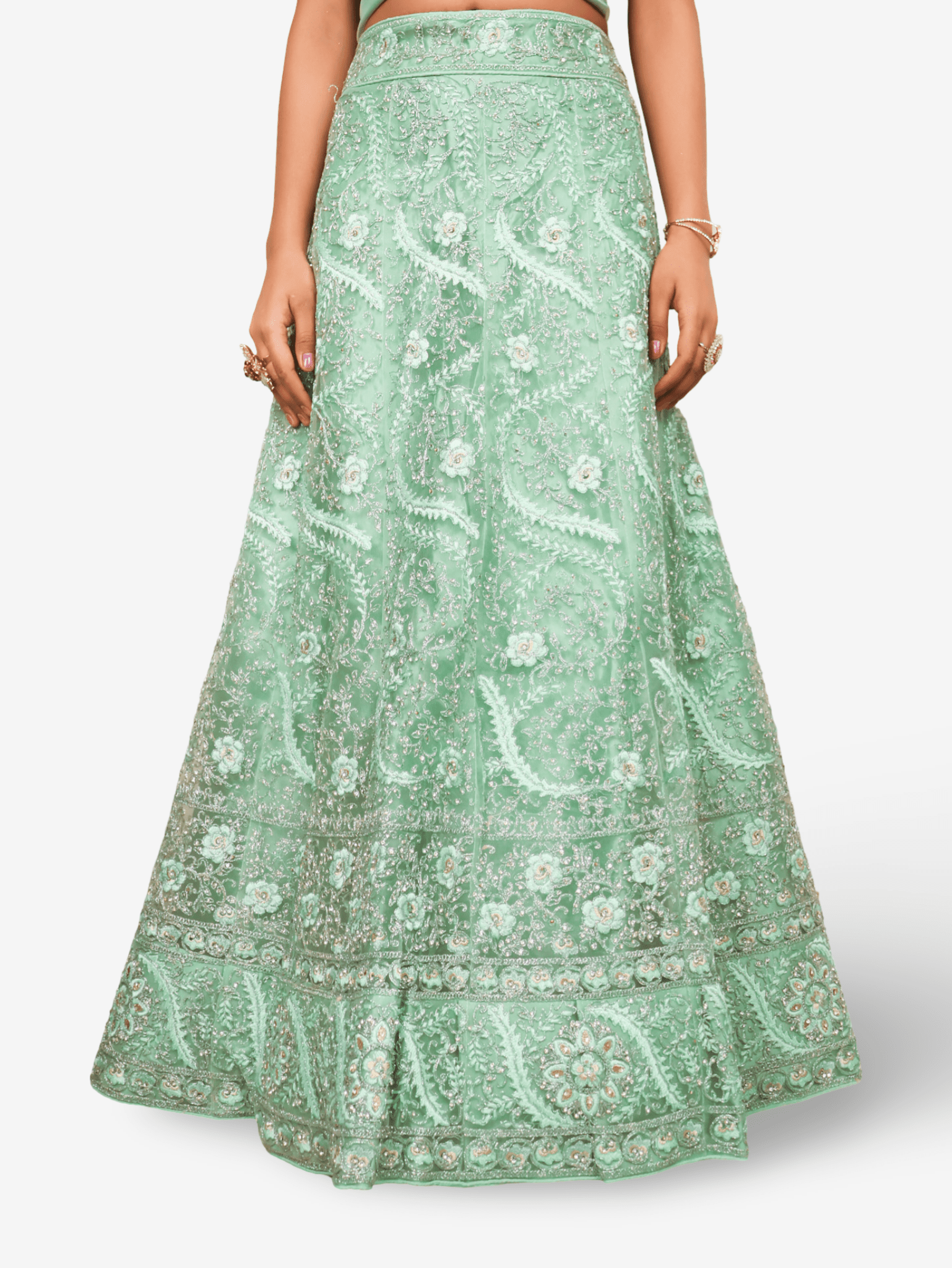 Semi - Stitched Lehenga with American Diamond & Zari Thread Work by Shreekama - UrbanNest Co