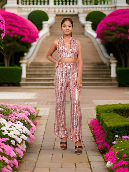 Glamour Halter Neck Sequins Bodycon Co - Ord Set by Shreekama - UrbanNest Co