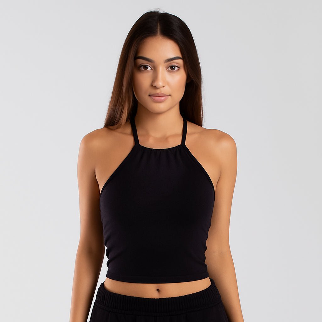 6026 - Women's Cropped Neck - Tie Halter Top - UrbanNest Co