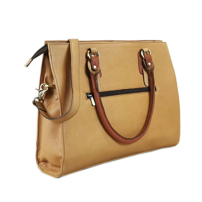 The Signature 17" Leather laptop Bag, Beige/Tan - UrbanNest Co