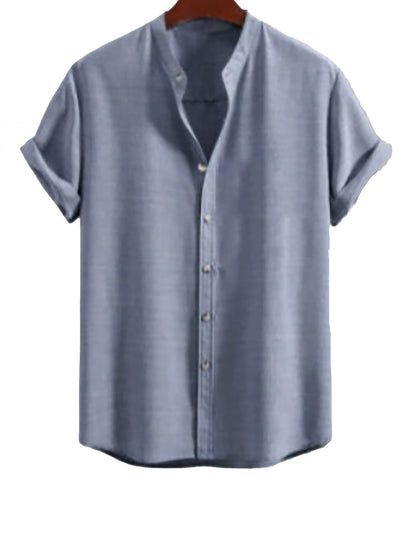 Men's Stand Collar Slim Fit Linen - Cotton Suit Set - UrbanNest Co