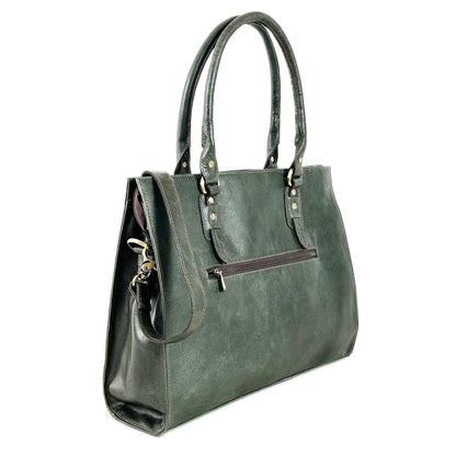 The Signature 17" Leather Laptop Bag, Olive Green - UrbanNest Co