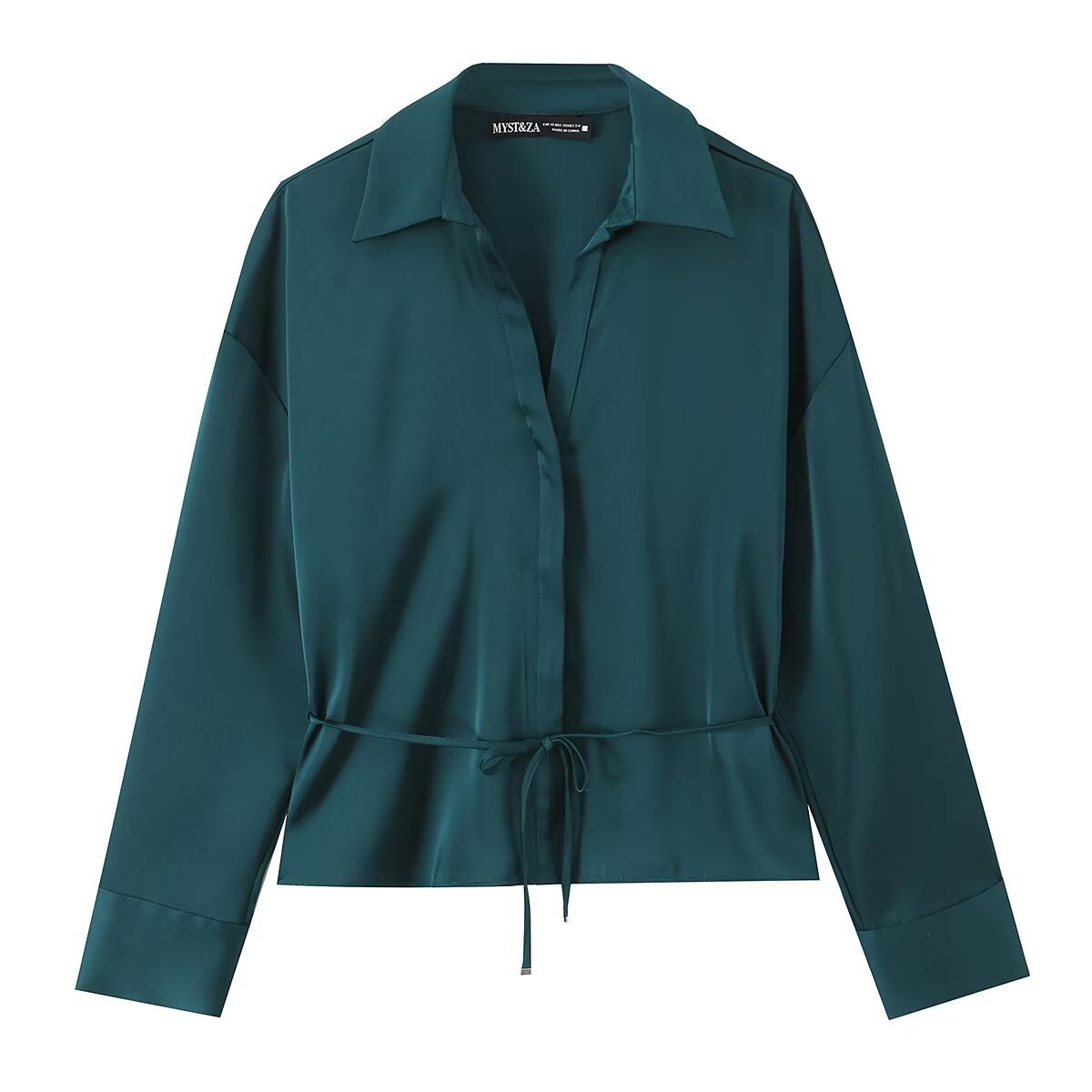 Three color satin thin waistband shirt with belt - UrbanNest Co