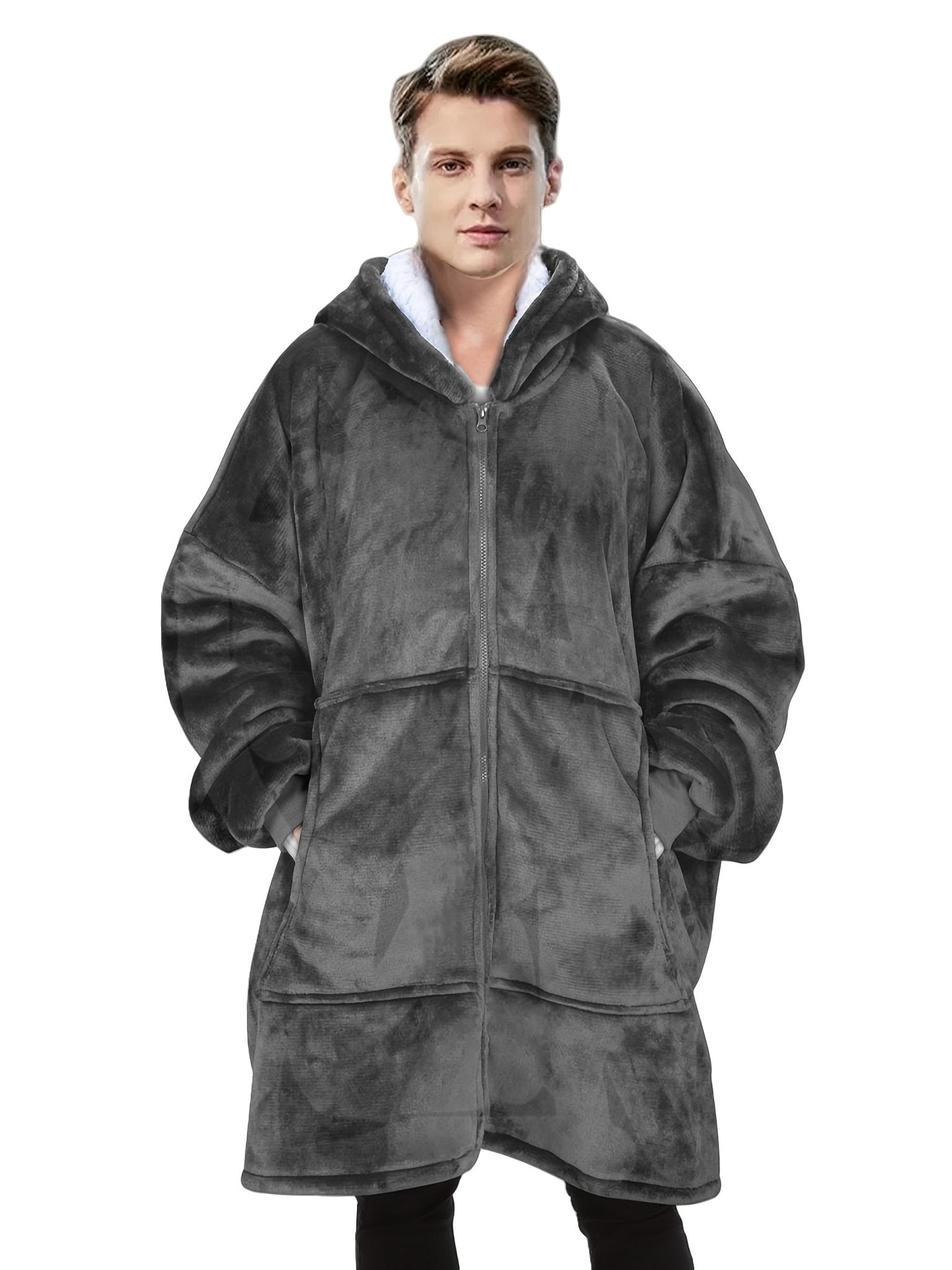 Men's Deep Gray Hooded Zip - Up Jacket - UrbanNest Co