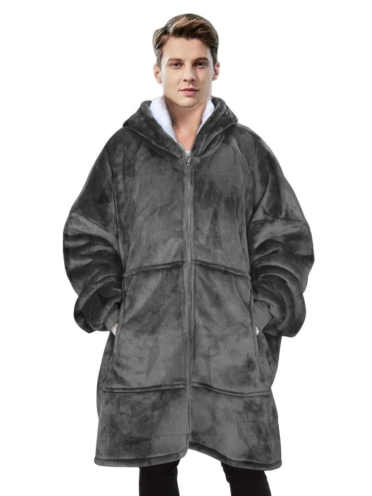 Men's Deep Gray Hooded Zip - Up Jacket - UrbanNest Co