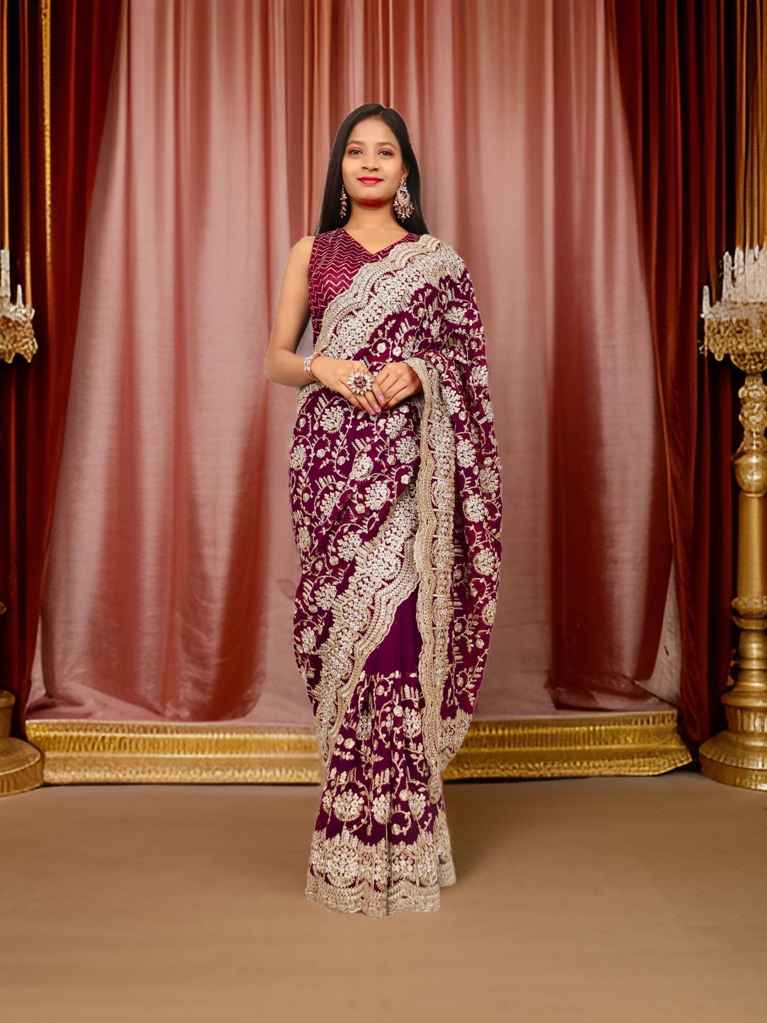 Designer Saree with Embroidery & Heavy Zari Thread Work by Shreekama - UrbanNest Co