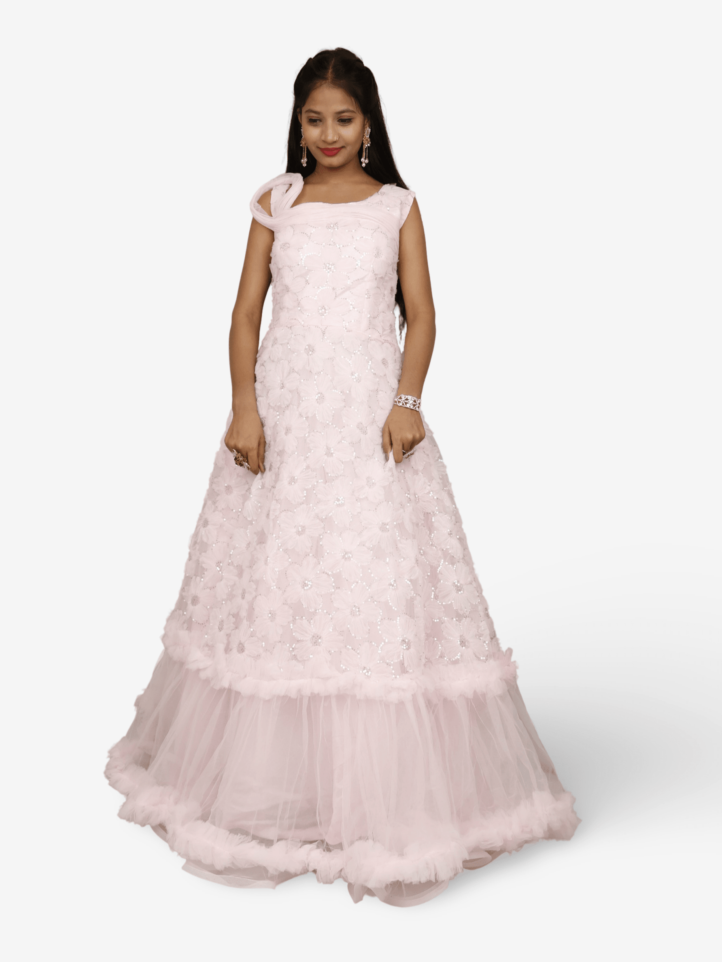 Pink Net Fabric Gown with Sequin Work by Shreekama - UrbanNest Co