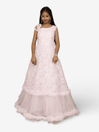 Pink Net Fabric Gown with Sequin Work by Shreekama - UrbanNest Co