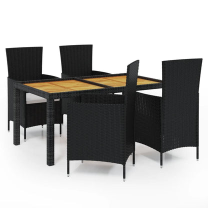 NNEVL 5 Piece Outdoor Dining Set with Cushions Poly Rattan Black - UrbanNest Co