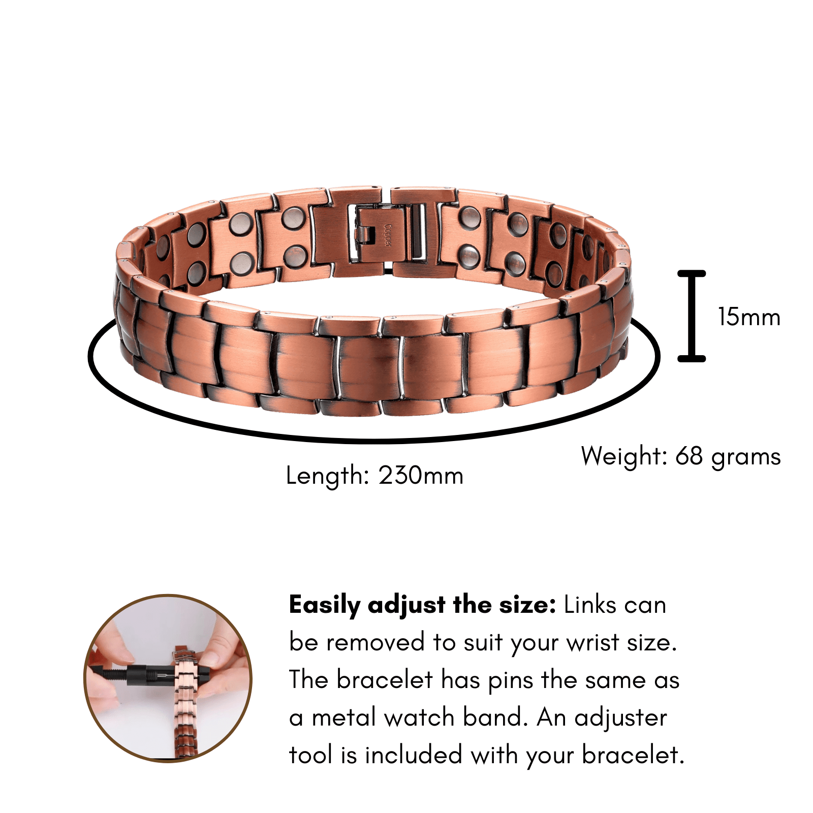 Pure Copper Magnetic Therapy Bracelet - Link Design - UrbanNest Co