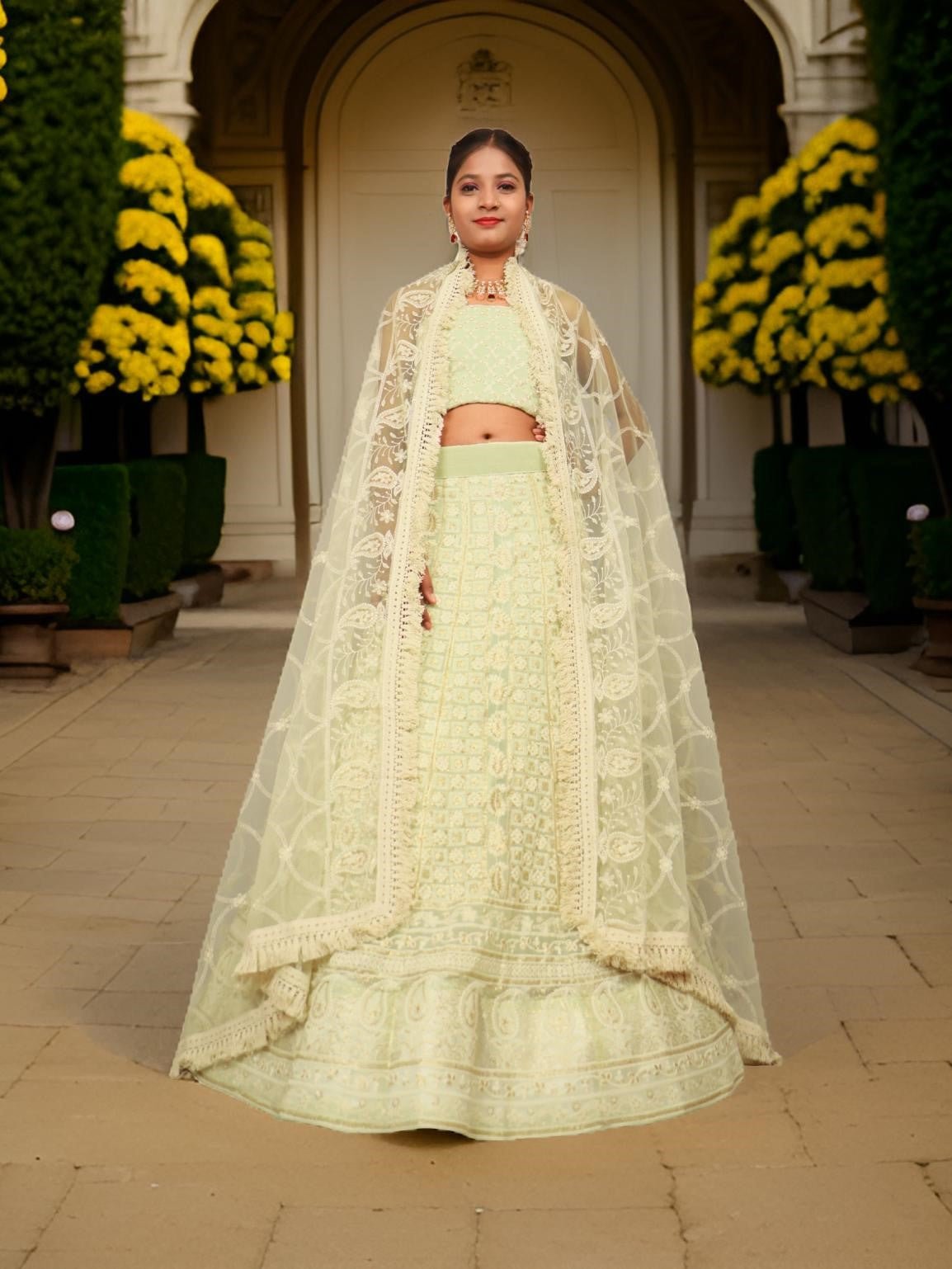 Semi - Stitched Lehenga with Embroidery & Golden Sequin work by Shreekama - UrbanNest Co