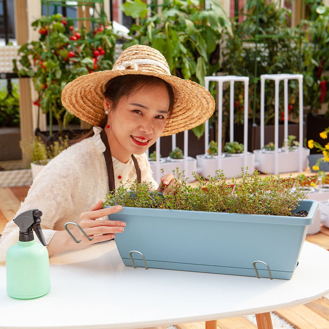 NNEAGS 49.5cm Blue Rectangular Planter Vegetable Herb Flower Outdoor Plastic Box with Holder Balcony Garden Decor Set of 3 - UrbanNest Co