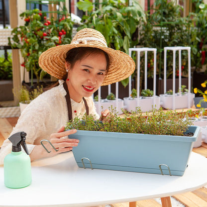 NNEAGS 49.5cm Blue Rectangular Planter Vegetable Herb Flower Outdoor Plastic Box with Holder Balcony Garden Decor Set of 3 - UrbanNest Co