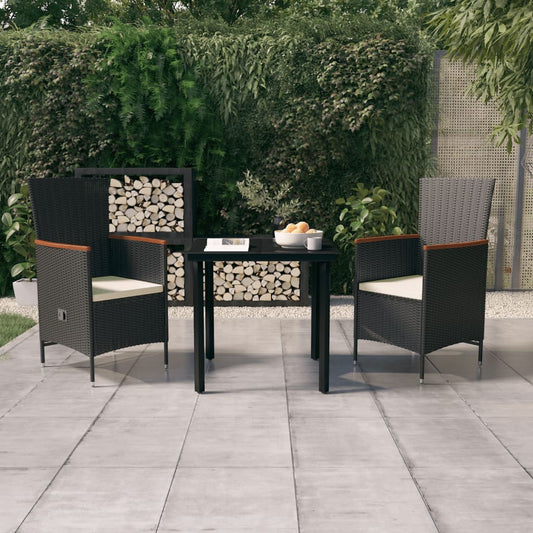 NNEVL 3 Piece Garden Dining Set with Cushions Black - UrbanNest Co