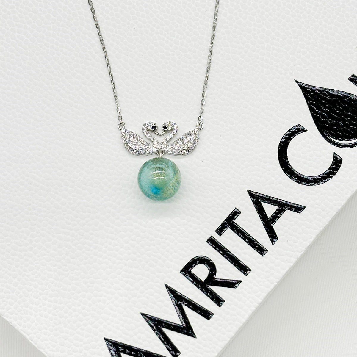 Sterling Silver Twin Swan Aroma Necklace - Aqua | Energy & Healing | Diffuse on the go | Perfect Gift - UrbanNest Co