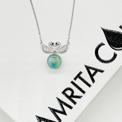 Sterling Silver Twin Swan Aroma Necklace - Aqua | Energy & Healing | Diffuse on the go | Perfect Gift - UrbanNest Co