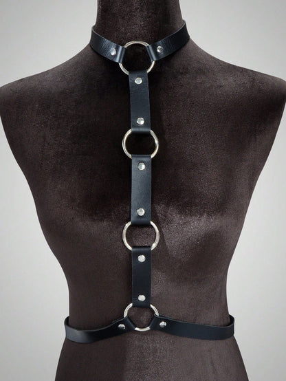 Punk Black PU Leather Body Belly Harness Waist Chain Rave Adjustable Nightclub Body Jewelry - UrbanNest Co