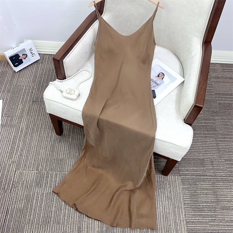 Elovey Rayon Blend Solid Color Sleeveless Dress Slim Fit Flowy Long Slip Dress Elegant Style - UrbanNest Co
