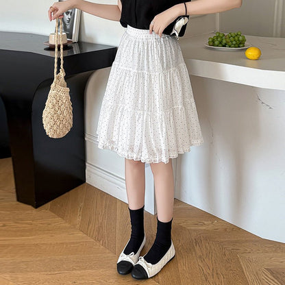 Gentle Look High Waist Polka Dot A - Line Skirt for Women, Slimming and Versatile Layered Mid - Length Skirt - UrbanNest Co