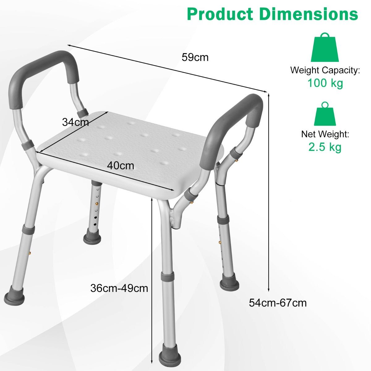 NNECW Bath Chair Shower Bench with Detachable Padded Arms for Seniors - UrbanNest Co