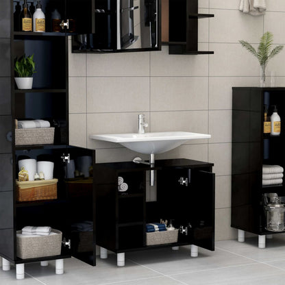 NNEVL Bathroom Cabinet High Gloss Black 60x32x53.5 cm Chipboard - UrbanNest Co
