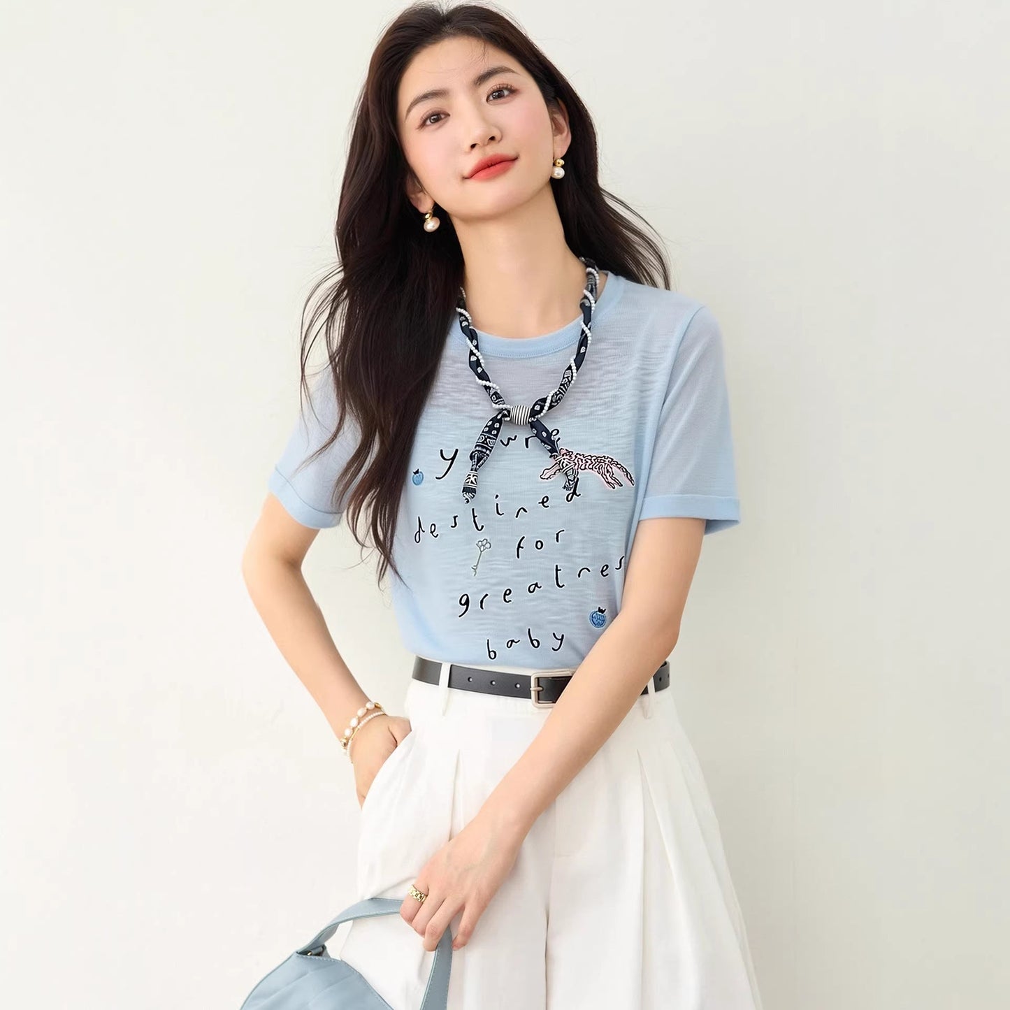 Round Neck Ice Silk Short Sleeve Knit Top for Women Fashionable Slimming Versatile Summer Top - UrbanNest Co