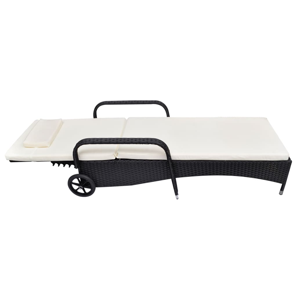 NNEVL Sun Lounger with Cushion & Wheels Poly Rattan Black - UrbanNest Co