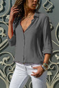 Ladies' Long Sleeve Deep V - Neck Buttoned Chiffon Blouse - UrbanNest Co