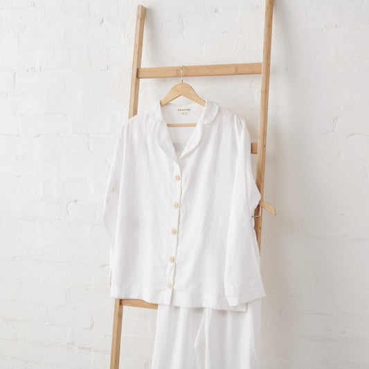 White Linen Pyjamas - Classic PJ Set - UrbanNest Co