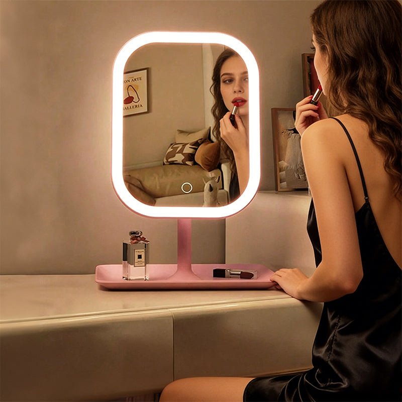 Large Square Rotating LED Makeup Mirror with Adjustable Lighting, 1~2PCS, Vanity Mirror for Girls Dormitory & Home Use - UrbanNest Co