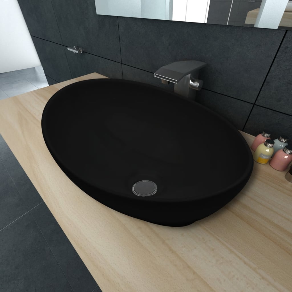 NNEVL Luxury Ceramic Basin Oval - shaped Sink Black 40 x 33 cm - UrbanNest Co