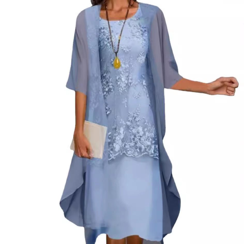 Elegant Lace Chiffon Dress Set - UrbanNest Co