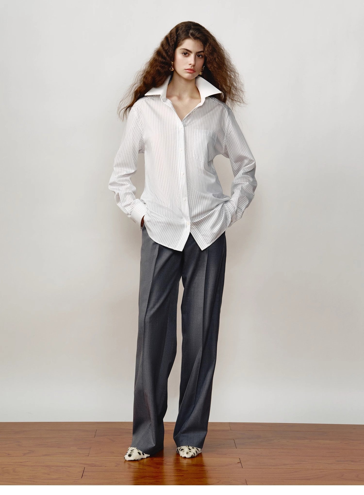 [FF×JW Ghosn Stripe] Lapel contrast classic striped shirt - UrbanNest Co