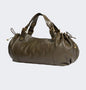 Black large capacity soft leather tote bag with pleated drawstring hand - held shoulder bag - UrbanNest Co