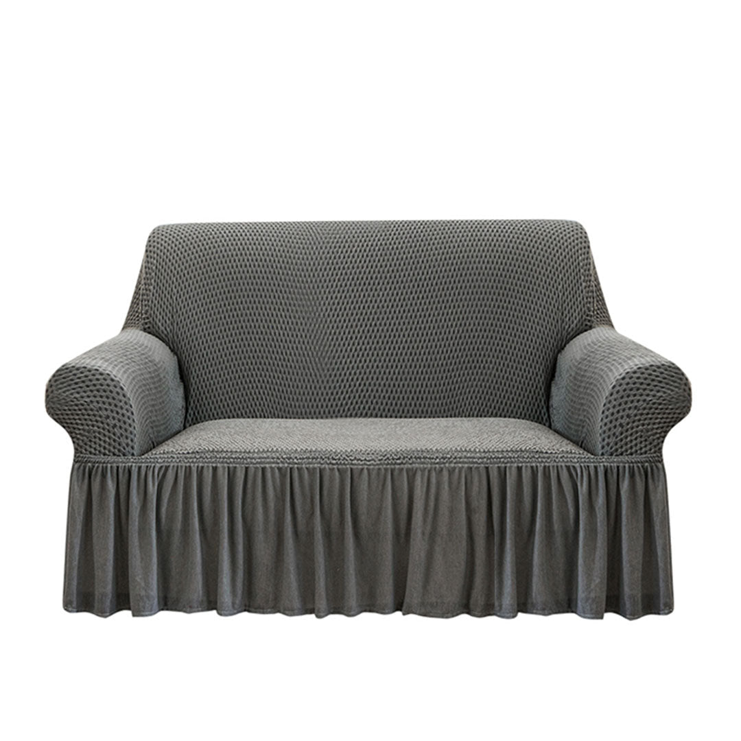 SOGA 2 - Seater Grey Sofa Cover with Ruffled Skirt Couch Protector High Stretch Lounge Slipcover Home Decor - UrbanNest Co